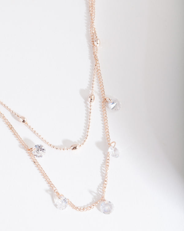 Rose Gold Cubic Zirconia Droplet Necklace