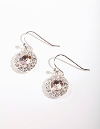 Silver Diamond Simulant Circle Drop Earrings - link has visual effect only