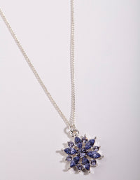 Silver Diamond Simulant Lavender Flower Pendant Necklace - link has visual effect only