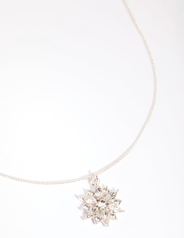 Silver Crystal Facet Flower Necklace