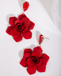 Red Coated Metal Rose Earrings - link has visual effect only