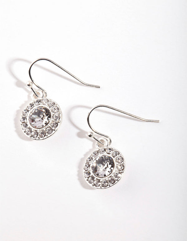 Silver Diamond Simulant Circle Drop Earrings