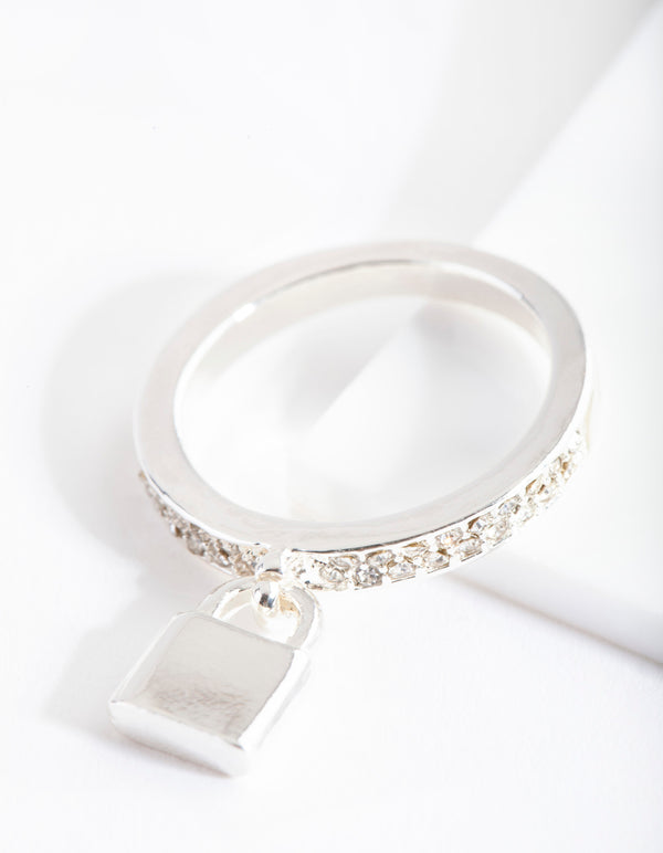 Silver Diamante Band Padlock Ring