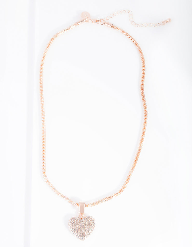 Rose Gold Mesh Diamante Heart Pendant Necklace - Lovisa