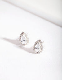 Silver Cubic Zirconia Teardrop Halo Stud Earrings - link has visual effect only