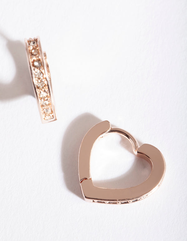 Rose Gold Heart Diamante Huggie Earring