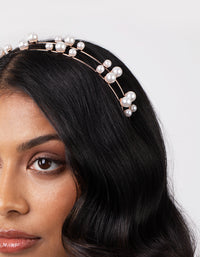 Rose Gold Double Pearl Row Headband - link has visual effect only