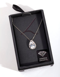 Diamond Simulants Silver Cubic Zirconia Pear Halo Necklace - link has visual effect only