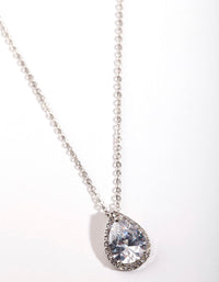 Diamond Simulants Silver Cubic Zirconia Pear Halo Necklace - link has visual effect only