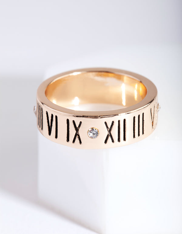Gold Roman Numeral & Diamante Ring - Lovisa