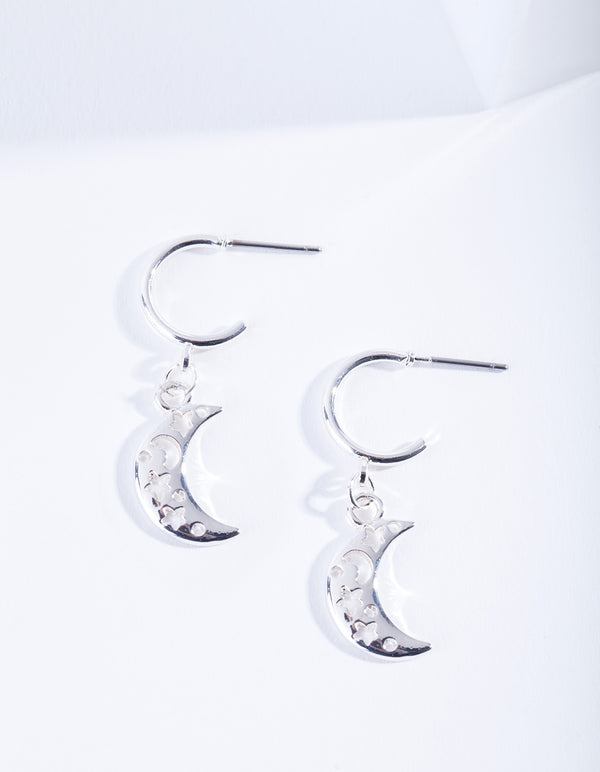 Silver Cut-Out Moon Hoop Earrings - Lovisa