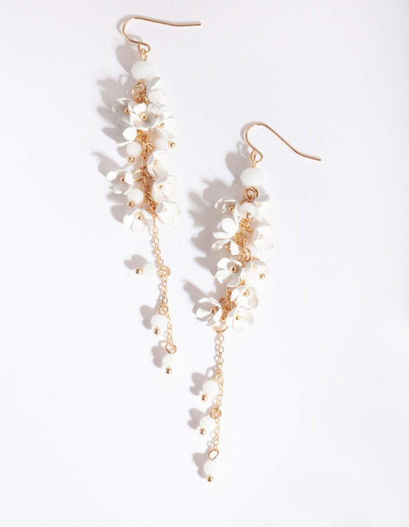Gold White Flower Cluster Drop Earrings - Lovisa