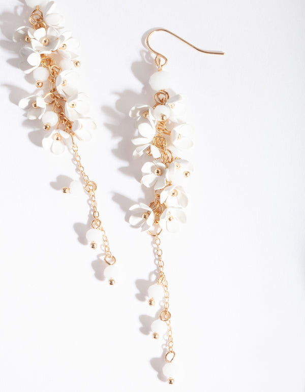 Gold White Flower Cluster Drop Earrings - Lovisa