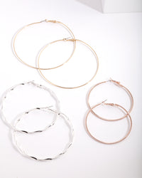 Mixed Metal Plated Textured Hoop Earring Pack - link has visual effect only