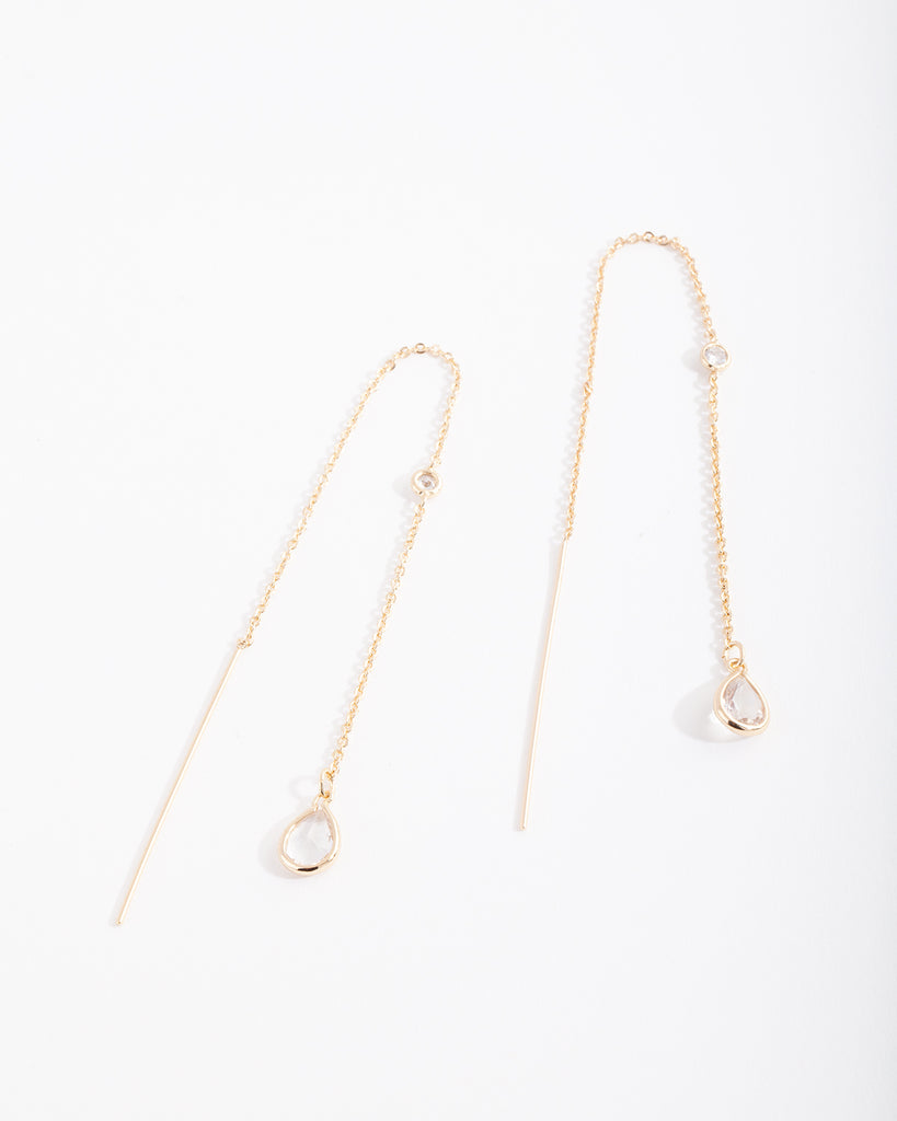 Gold Plated Clear Thread-Through Earrings - Lovisa