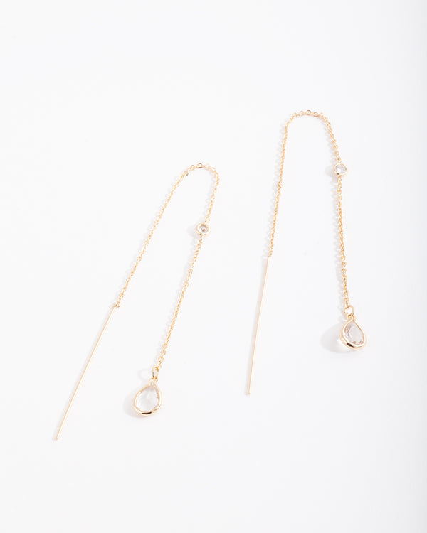 Gold Plated Clear Thread-Through Earrings - Lovisa