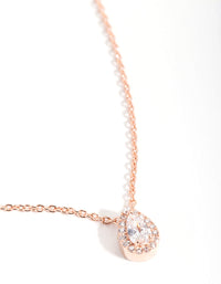 Rose Gold Plated Sterling Silver Cubic Zirconia Pear Halo Necklace - link has visual effect only