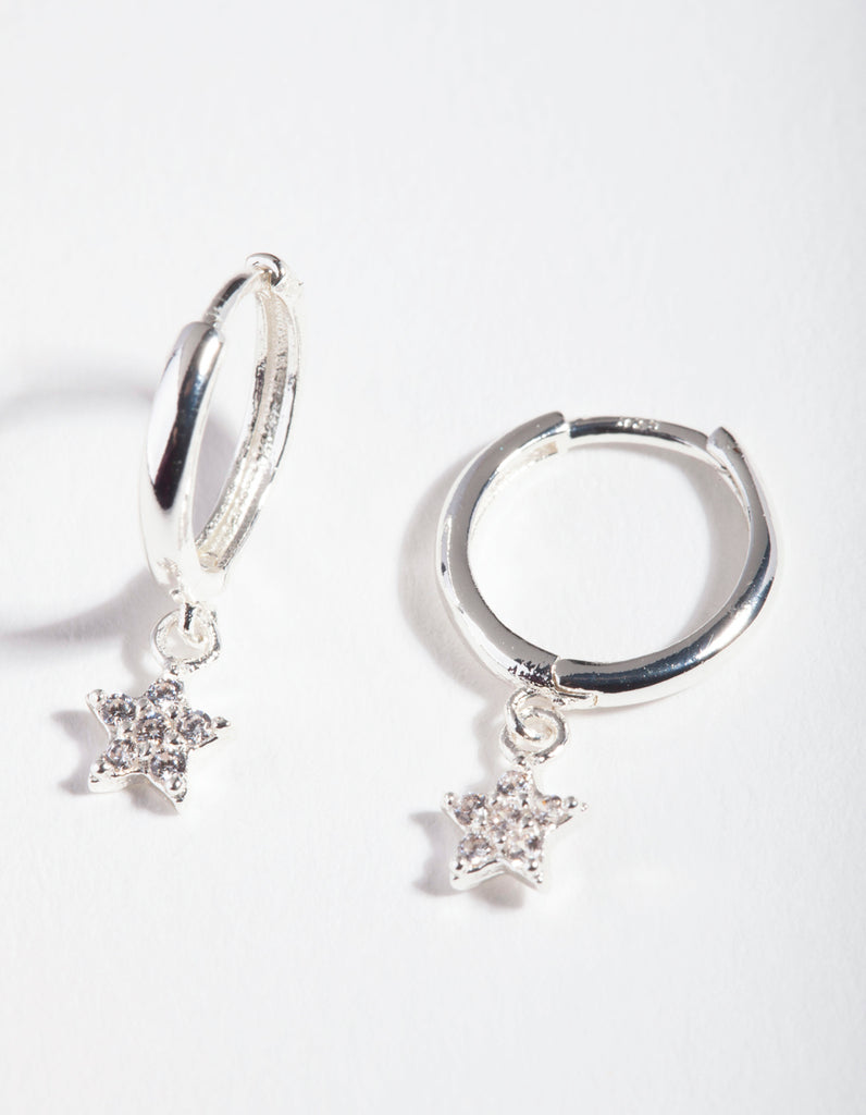 Sterling Silver Diamante Star Huggie Earrings - Lovisa