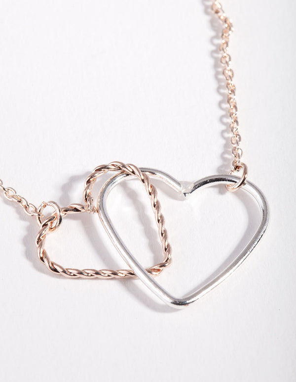 Buy Rose Gold Dual Hearts Necklace, Linked Hearts Necklace, Two Linked  Hearts Necklace,mothers Day Gift Online in India - Etsy