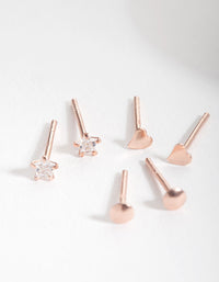 Rose Gold Plated Sterling Silver Heart Disc Stud Earring Pack - link has visual effect only