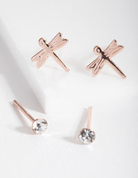 Rose Gold Plated Sterling Silver Dragonfly Stud Earring Pack - link has visual effect only