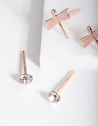 Rose Gold Plated Sterling Silver Dragonfly Stud Earring Pack - link has visual effect only