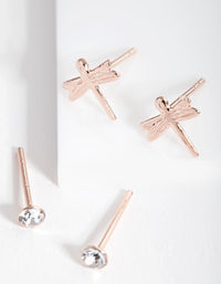 Rose Gold Plated Sterling Silver Dragonfly Stud Earring Pack - link has visual effect only