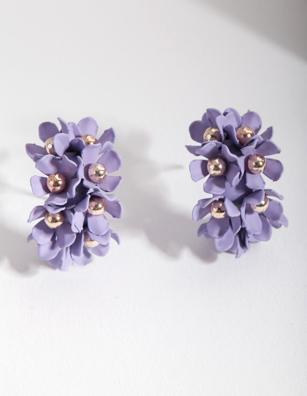 Lilac Mini Cluster Flower Hoop Earrings