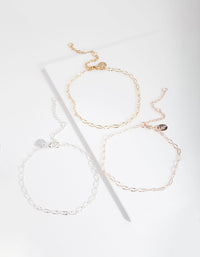 Mixed Metal Circle Diamond Cut Link Anklet - link has visual effect only