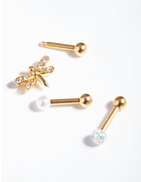 Gold Plated Surgical Steel Diamante Dragonfly Barbell Pack - link has visual effect only