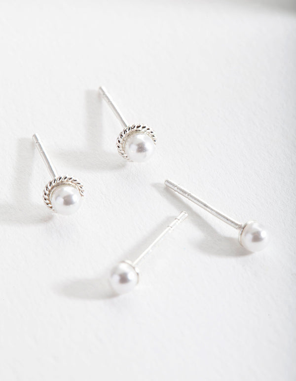 Sterling Silver Pearl Pack Stud Earrings