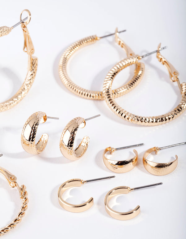 Gold Multi Textured Hoop Earring 6-Pack - Lovisa