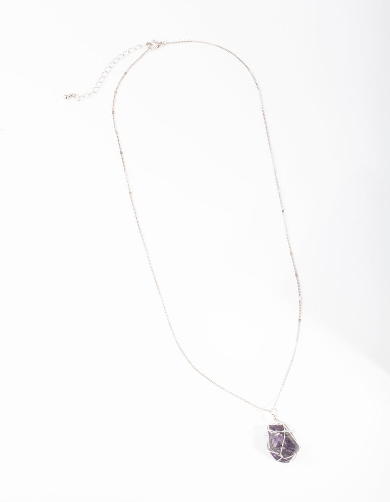 Rhodium Wire Wrapped Amethyst Necklace - Lovisa