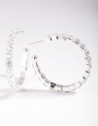 Silver Cubic Zirconia Medium Hoop Earrings - link has visual effect only