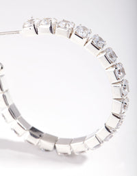 Silver Cubic Zirconia Medium Hoop Earrings - link has visual effect only