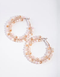 Rose Gold Pink Facet Bead Hoop Earrings - link has visual effect only