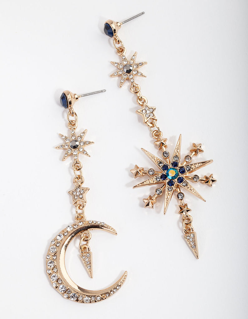 Midnight Gold Mismatch Celestial Earrings - Lovisa