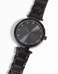 Gunmetal Diamante Watch - link has visual effect only