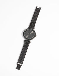 Gunmetal Diamante Watch - link has visual effect only