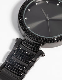 Gunmetal Diamante Watch - link has visual effect only