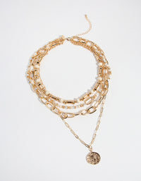 Gold Chain & Bead 4 Row Necklace - link has visual effect only