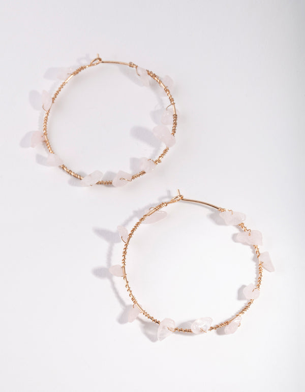 Gold Pink Stone Wrap Hoop Earrings