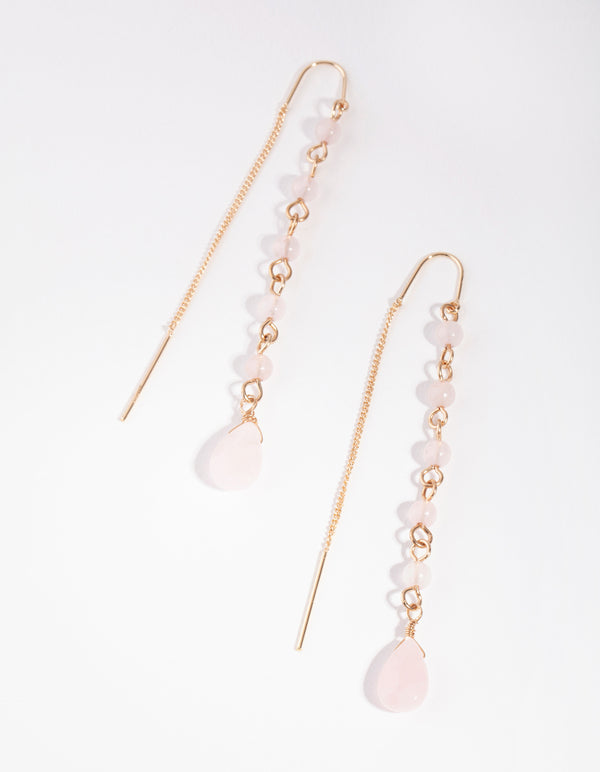 Gold Thread Through Station Drop Earrings