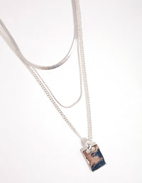 Silver Plated Multi-Row Square Pendant Necklace - link has visual effect only