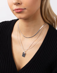 Silver Plated Multi-Row Square Pendant Necklace - link has visual effect only