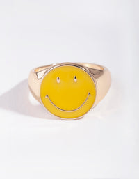 Gold Yellow Smiley Face Ring - link has visual effect only