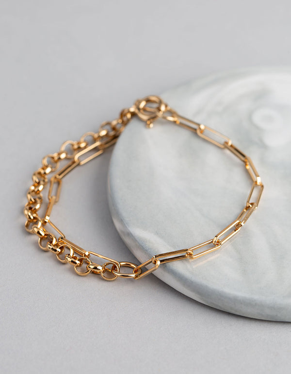 Gold Plated Sterling Silver Half & Half Chain Bracelet - Lovisa