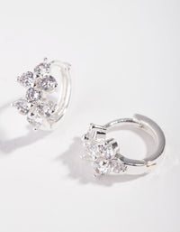 Silver Cubic Zirconia Double Flower Huggie Earrings - link has visual effect only