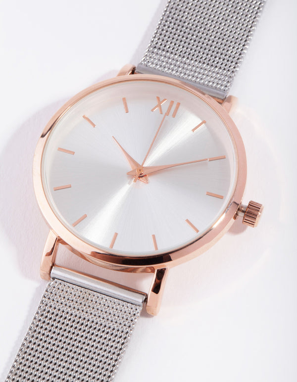 Mixed Metal Roman Sunray Mesh Watch