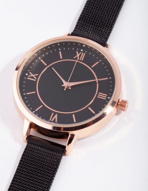 Rose Gold Roman Thin Mesh Watch